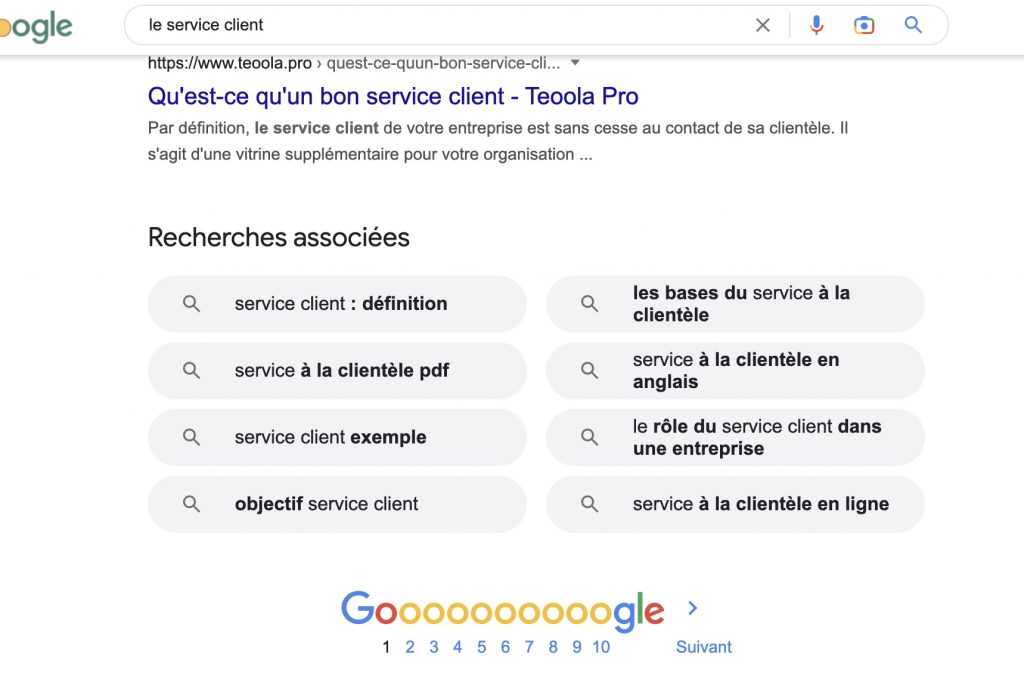 recherche associée, page Google, suggestion