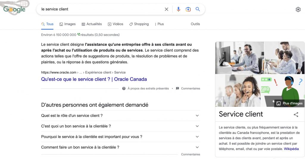  service client, encadré, Wikipédia, réponse Google