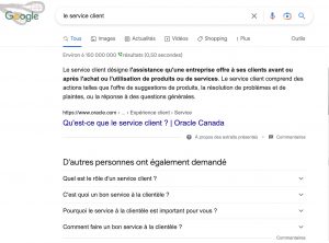 Service client, questions et réponses dans page de résultats Google