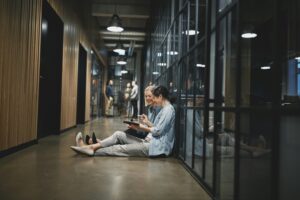 Discussion, informelle, bureau, partage, collaboration, collègue