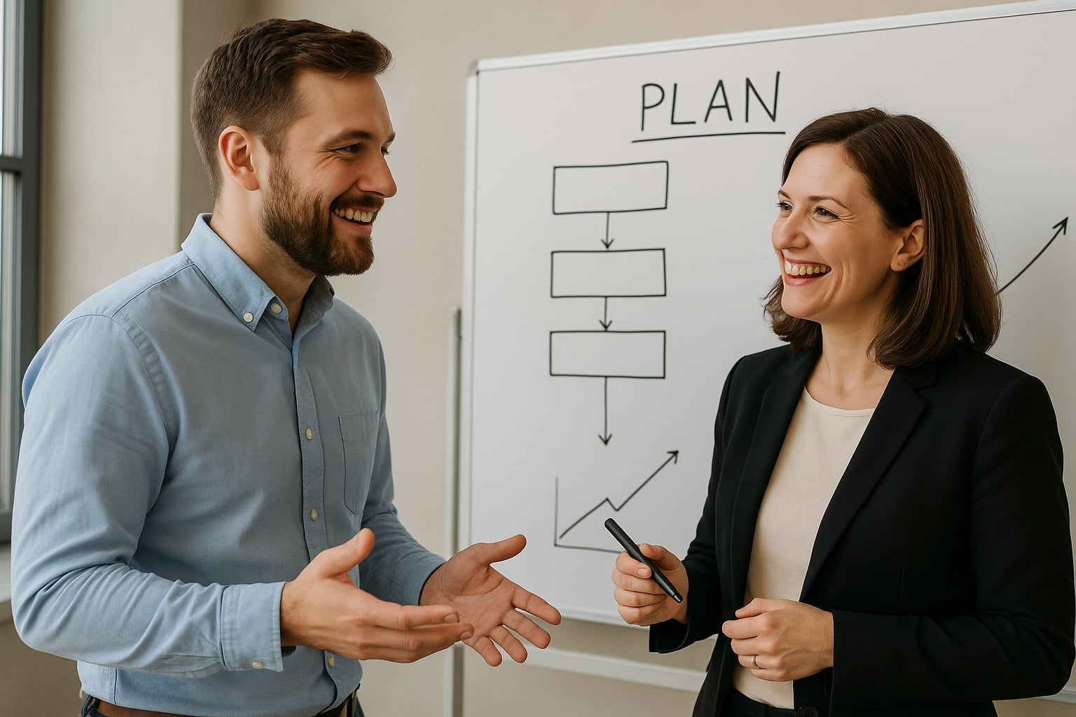 Gestionnaire, employé, plan, stratégie, bonne entente